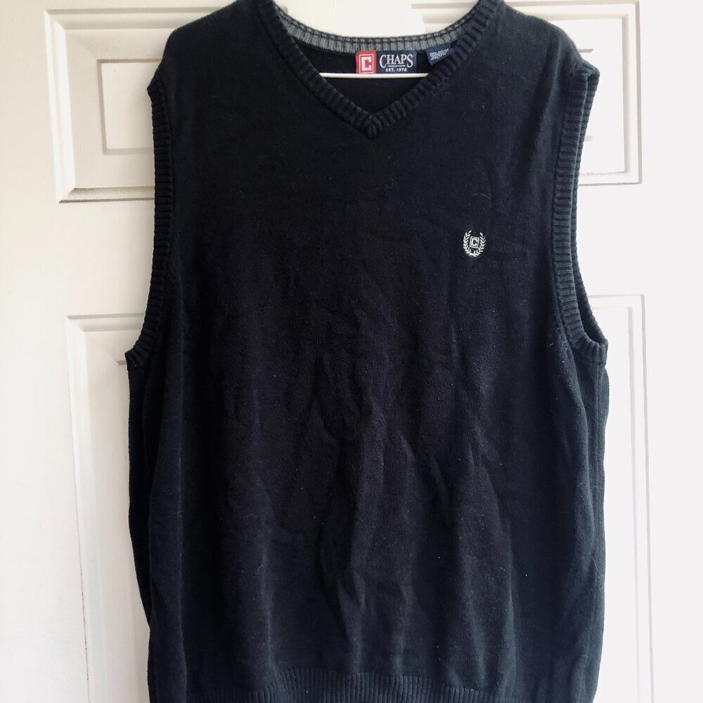 Chaps by Ralph Lauren Black Cotton Sweater Vest Men’s Size L Large Knit Pullover